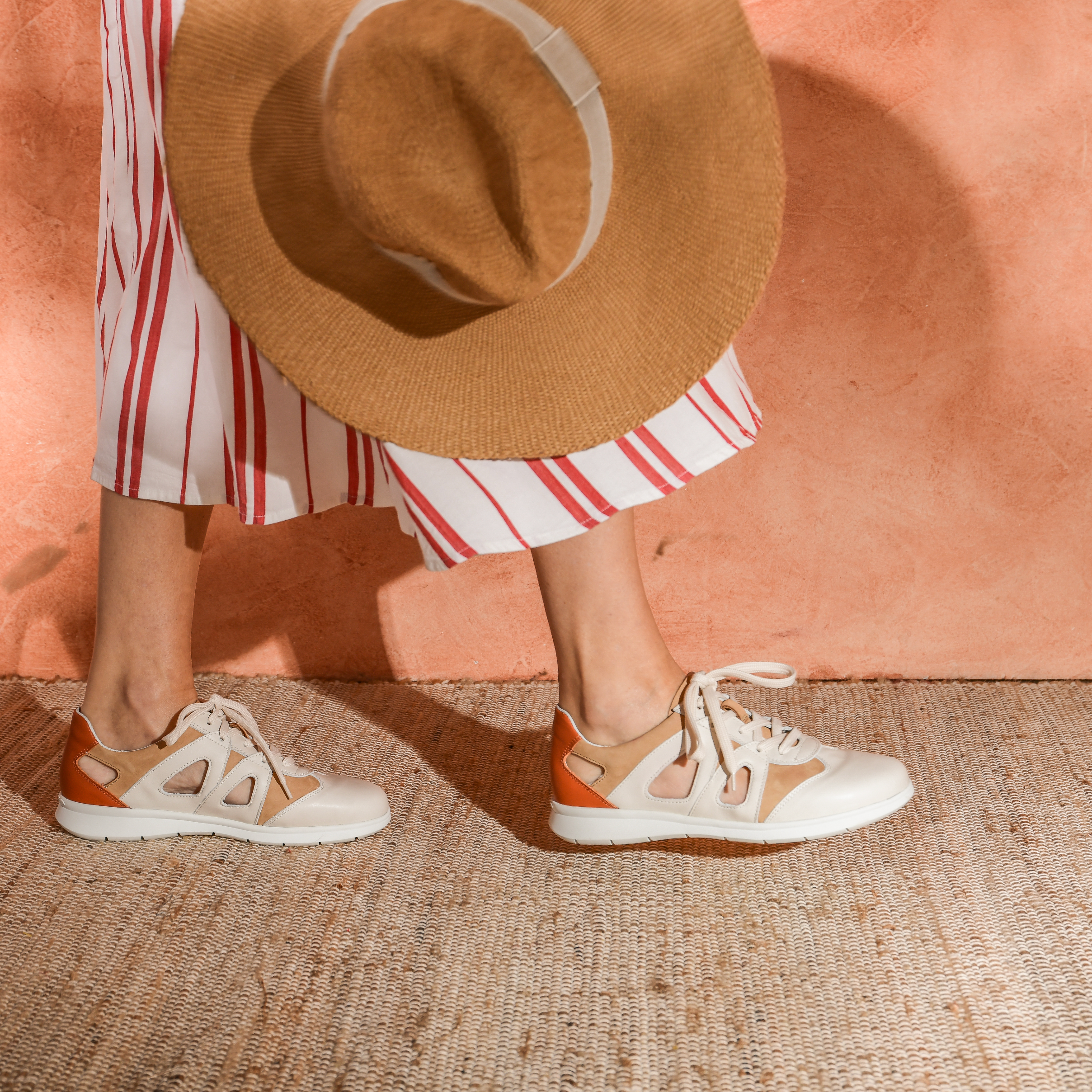 Chaussure à lacets Femme Mado Beige-Orange