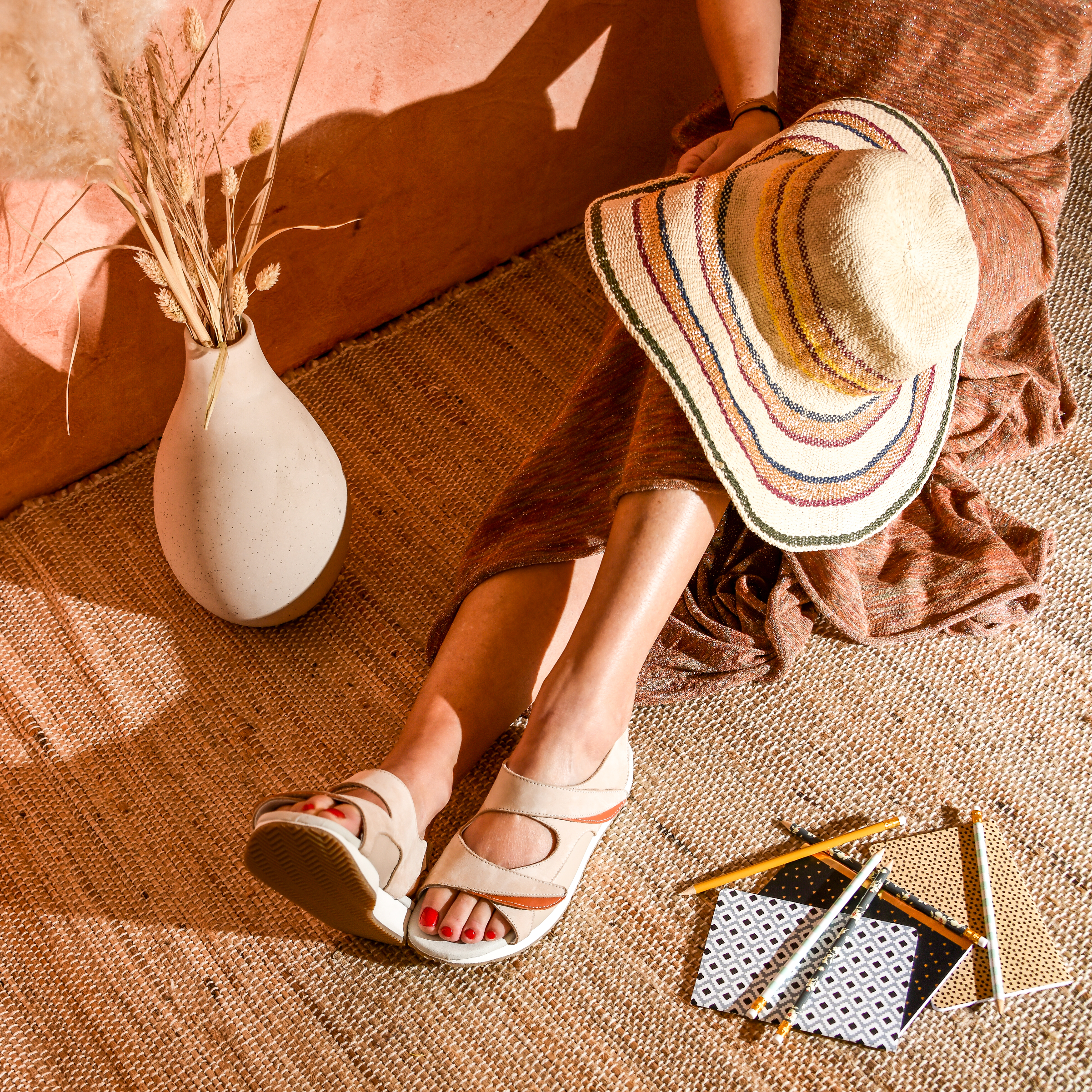 Sandale Femme Cali Beige-Orange
